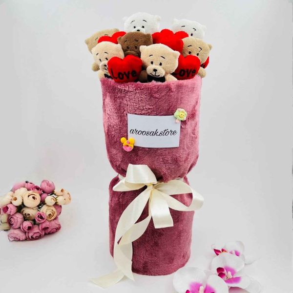 بوکت عروسکی خرس ۴ رنگ قلب دار